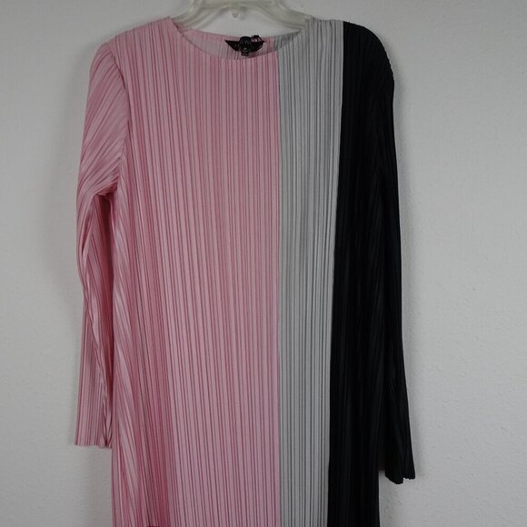 Ming Wang Colorblock Dress Women's Size M Pink Pleated Crinkle Crepe de Chine - Picture 4 of 14